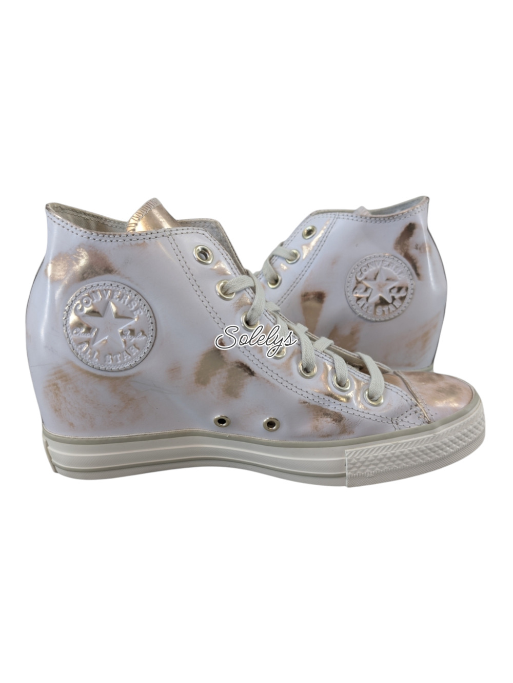 Converse 2016 Rare Lux Mid Hidden Wedge Brush Off Leather White Gold Sneaker 10